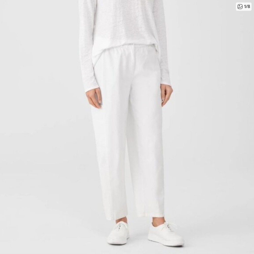 Eileen Fisher White Organic Cotton Hemp Crop Pants Cargo Size S EUC - Picture 1 of 11